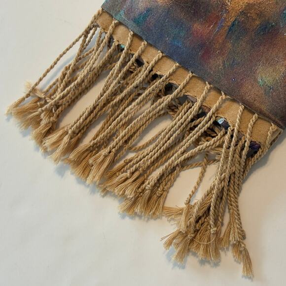 Floral Silk Scarf with Fringe Camel & Pink Solid Plush Back Soft Warm Artsy - Picture 5 of 7